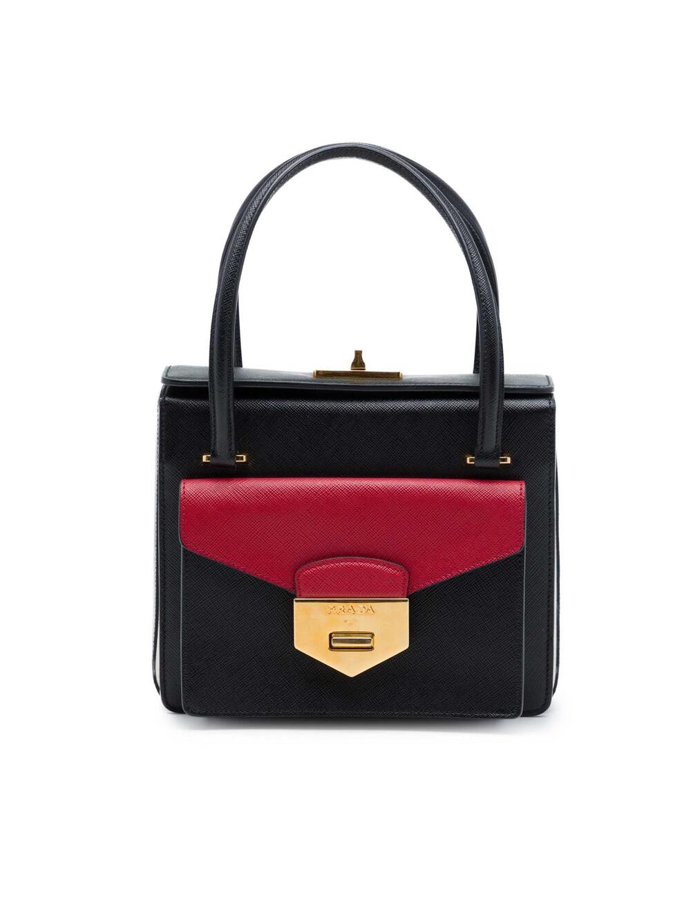Prada Bicolor Saffiano Double Turn Lock #341490P75B